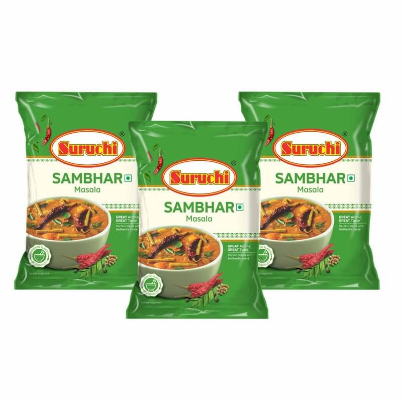 SURUCHI Sambhar Masala 200g Each, Authentic South Indian Sambar Powder - Masala 200 gm Pack of 3 SURUCHI Sambhar Masala 200g Each, Authentic South Indian Sambar Powder - Masala 200 gm Pack of 3