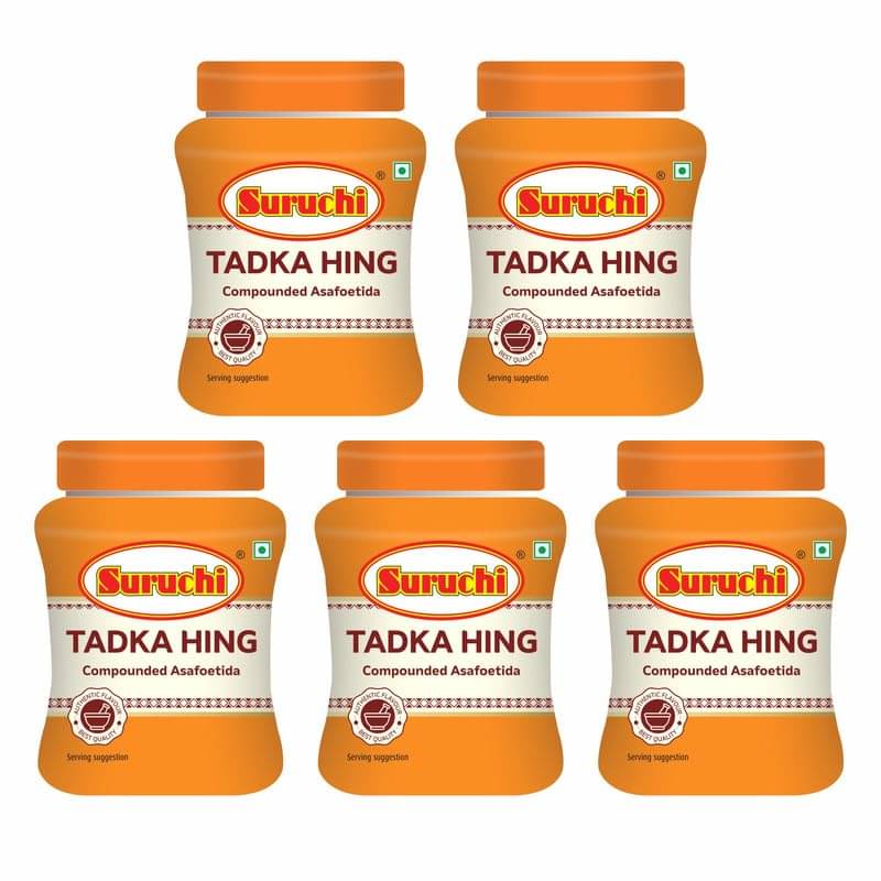 SURUCHI Tadka Hing Powder - 50g Each, Premium Quality Compound Asafoetida - Masala 50 gm Pack of 5 SURUCHI Tadka Hing Powder - 50g Each, Premium Quality Compound Asafoetida - Masala 50 gm Pack of 5