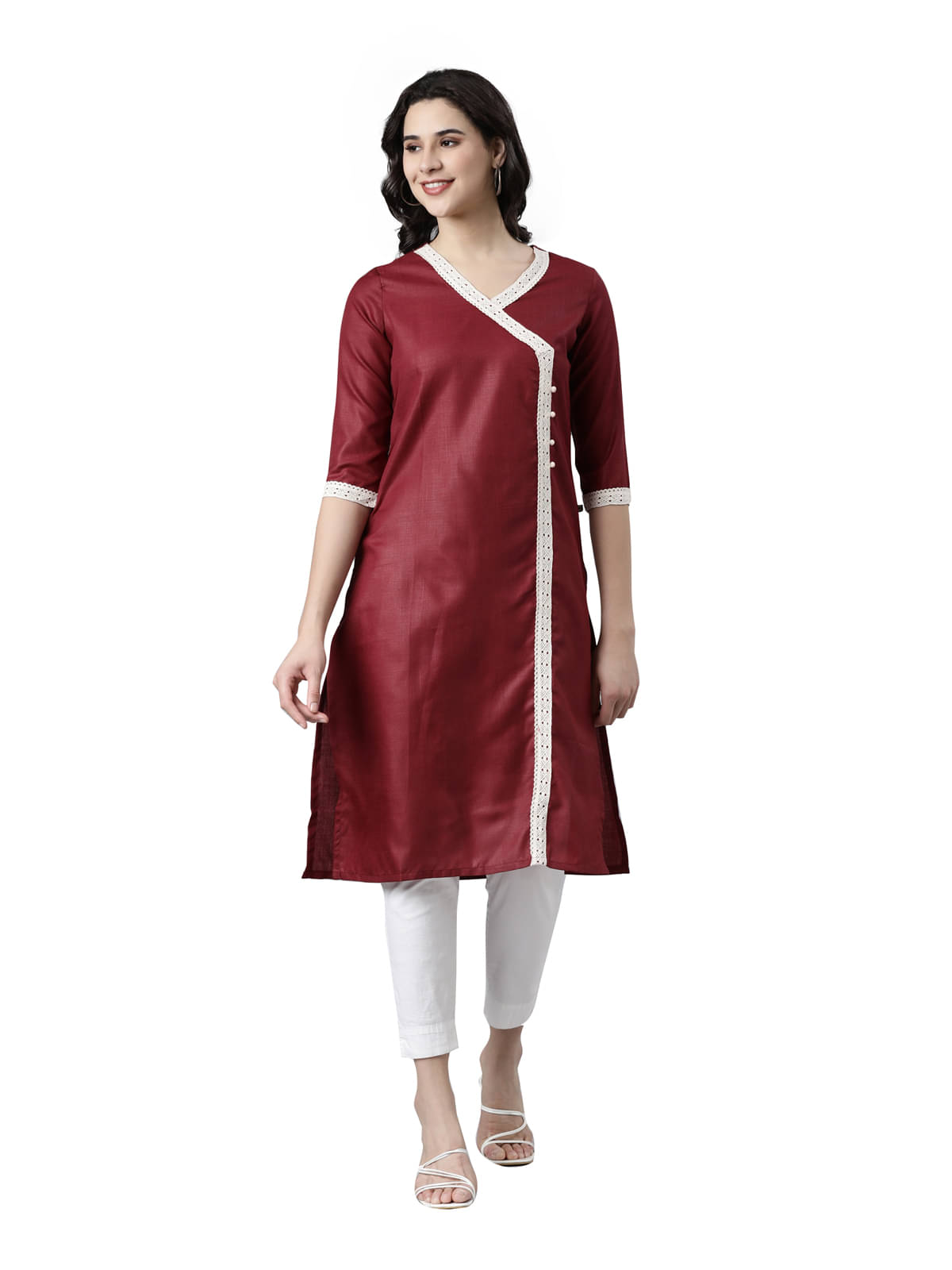     			Samhitas Pack of 1 Cotton Embroidered Straight Women's Kurti - ( Maroon )