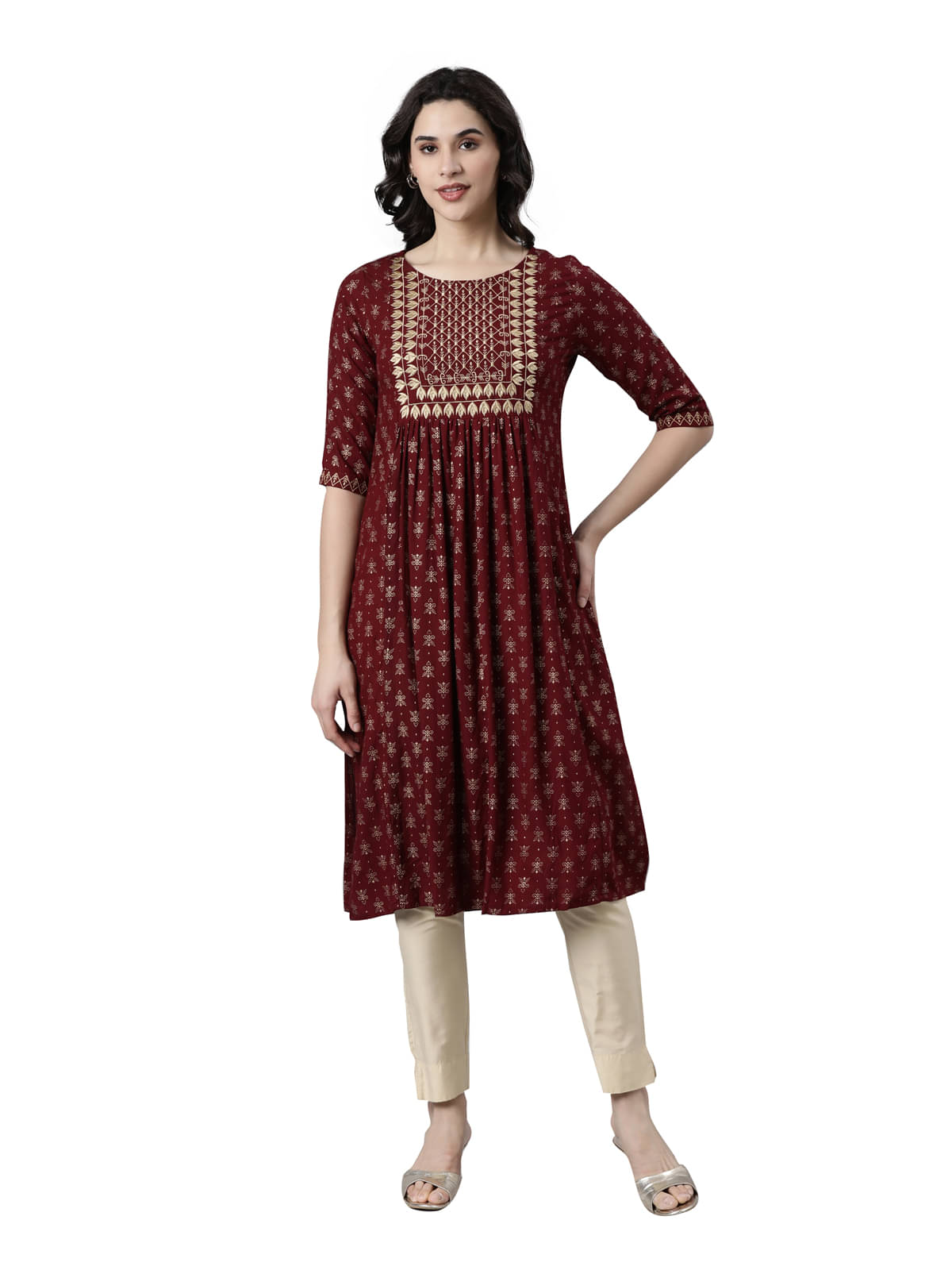 Samhitas Pack of 1 Rayon Embroidered Straight Women's Kurti - ( Maroon ) Samhitas Pack of 1 Rayon Embroidered Straight Women's Kurti - ( Maroon )