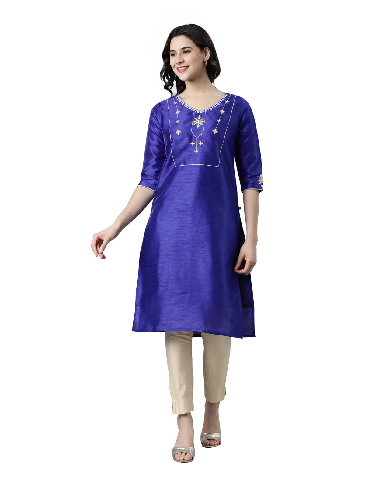 Samhitas Pack of 1 Silk Embroidered Straight Women's Kurti - ( Blue ) - Kurtis, Tunics | Buy online on ZillyBuy