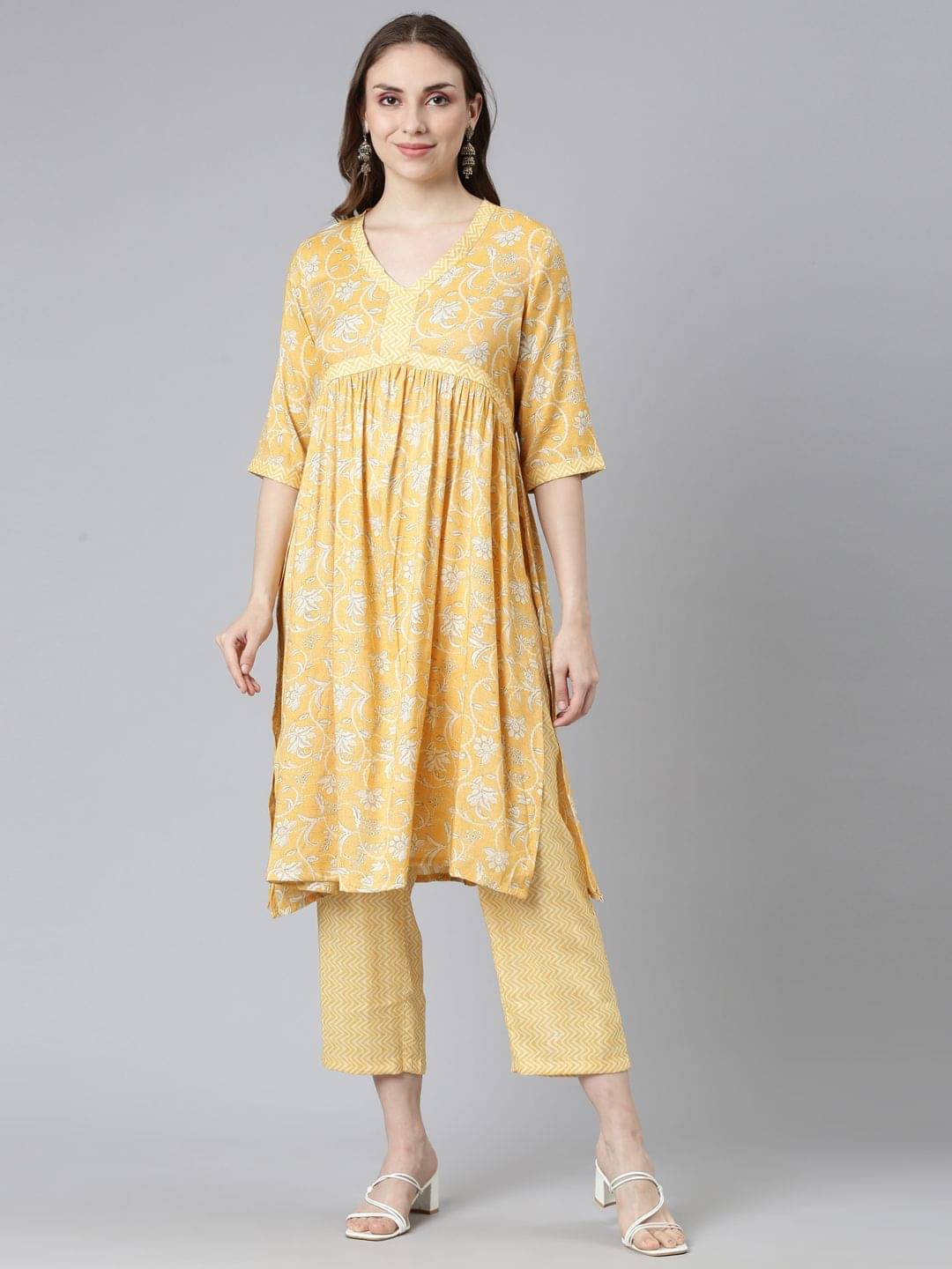 Samhitas Viscose Printed Kurti With Pants Women's Stitched Salwar Suit - Cream ( Pack of 2 ) Samhitas Viscose Printed Kurti With Pants Women's Stitched Salwar Suit - Cream ( Pack of 2 )