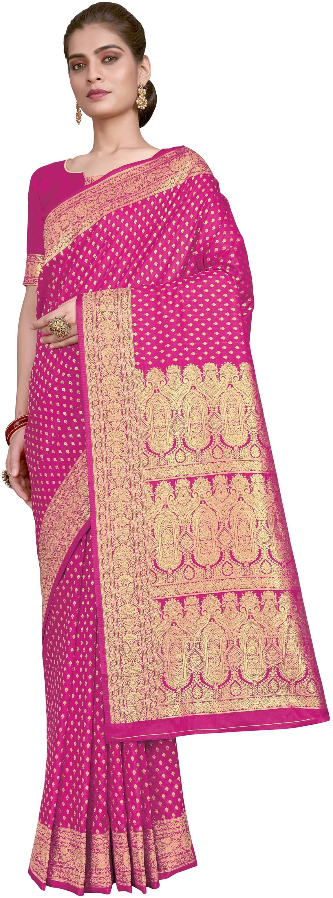 Sariya Jacquard Woven Saree With Unstitched Blouse Piece ( Rani ) Sariya Jacquard Woven Saree With Unstitched Blouse Piece ( Rani )