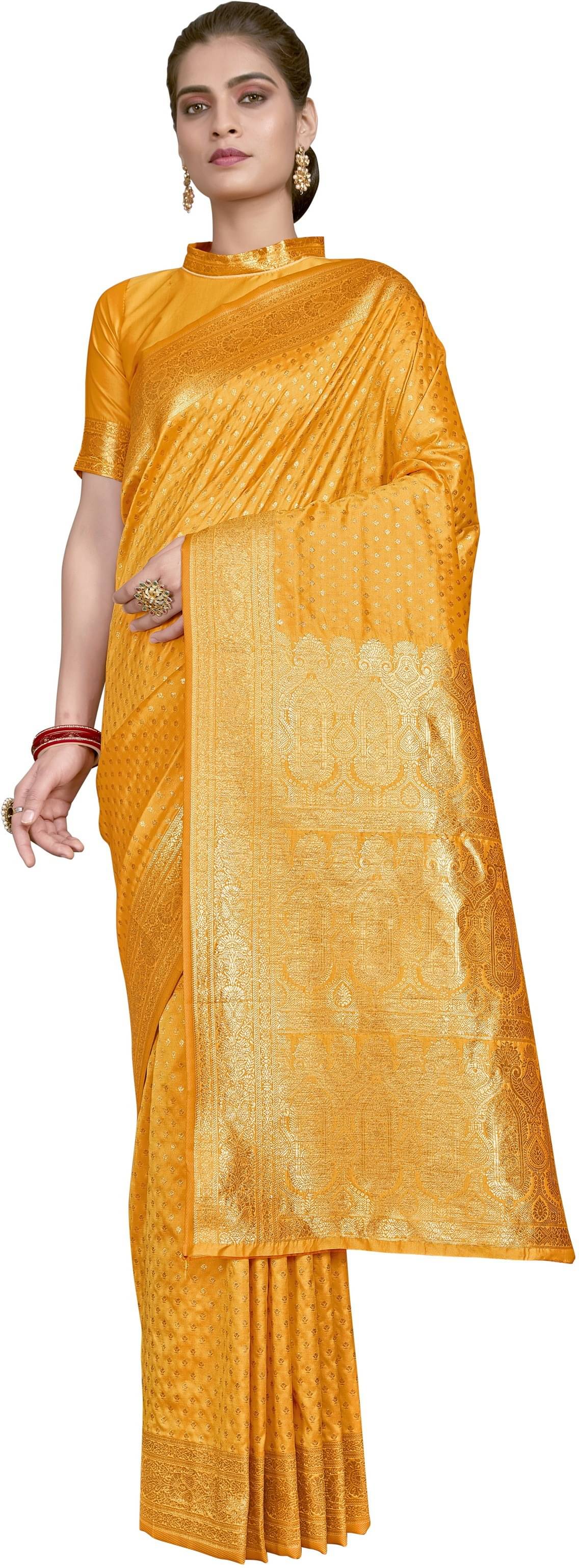    			Sariya Jacquard Woven Saree With Unstitched Blouse Piece ( Mustard )
