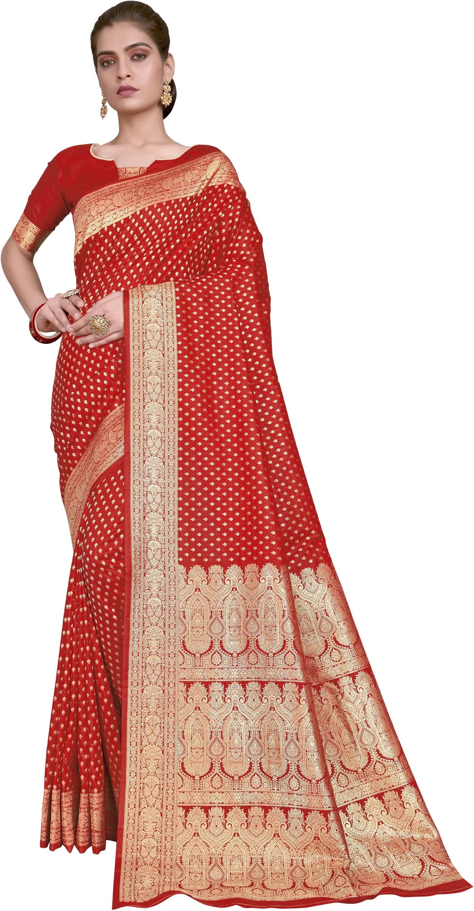 Sariya Jacquard Woven Saree With Unstitched Blouse Piece ( Red ) Sariya Jacquard Woven Saree With Unstitched Blouse Piece ( Red )