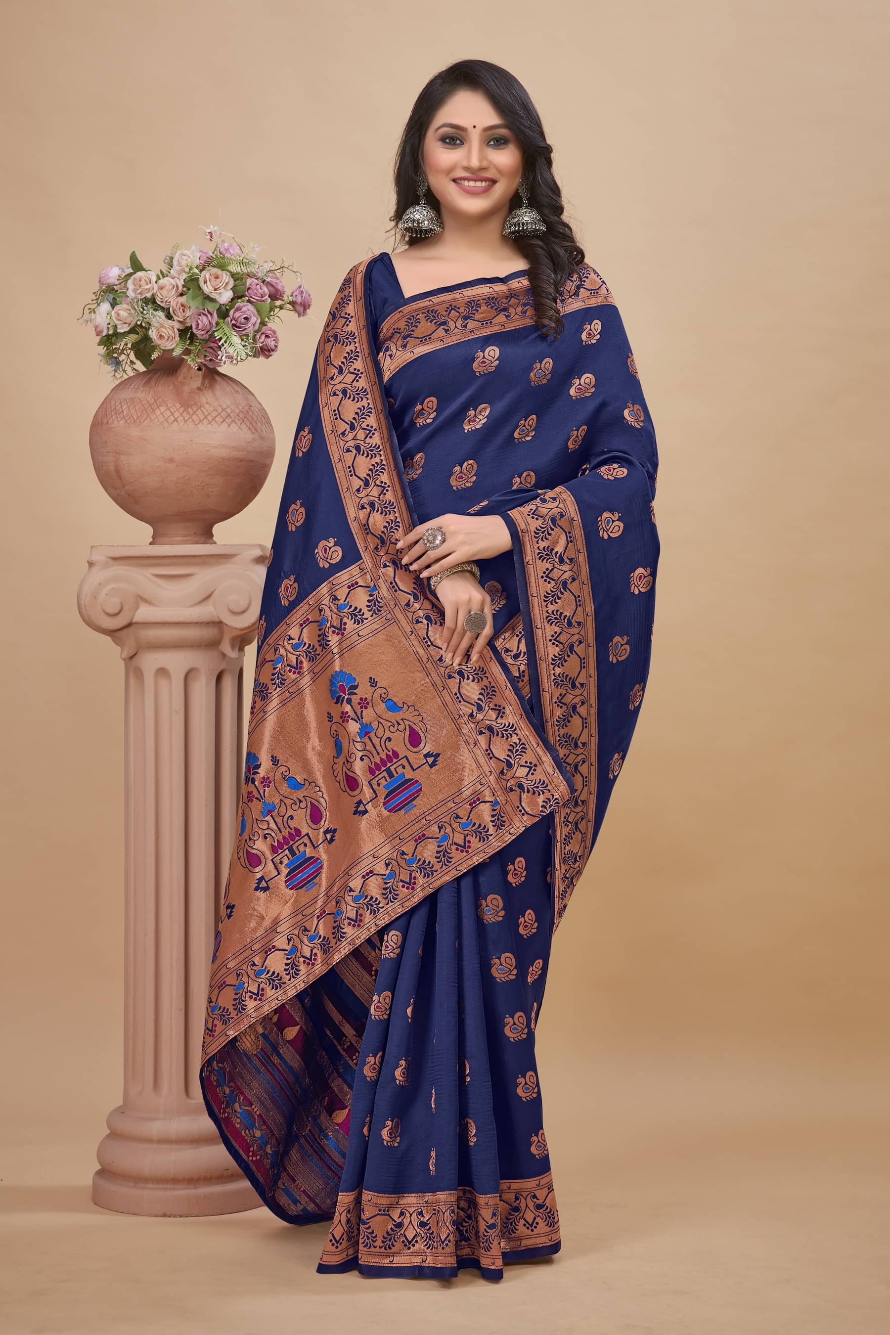 Sariya Jacquard Woven Saree With Unstitched Blouse Piece ( Blue ) Sariya Jacquard Woven Saree With Unstitched Blouse Piece ( Blue )