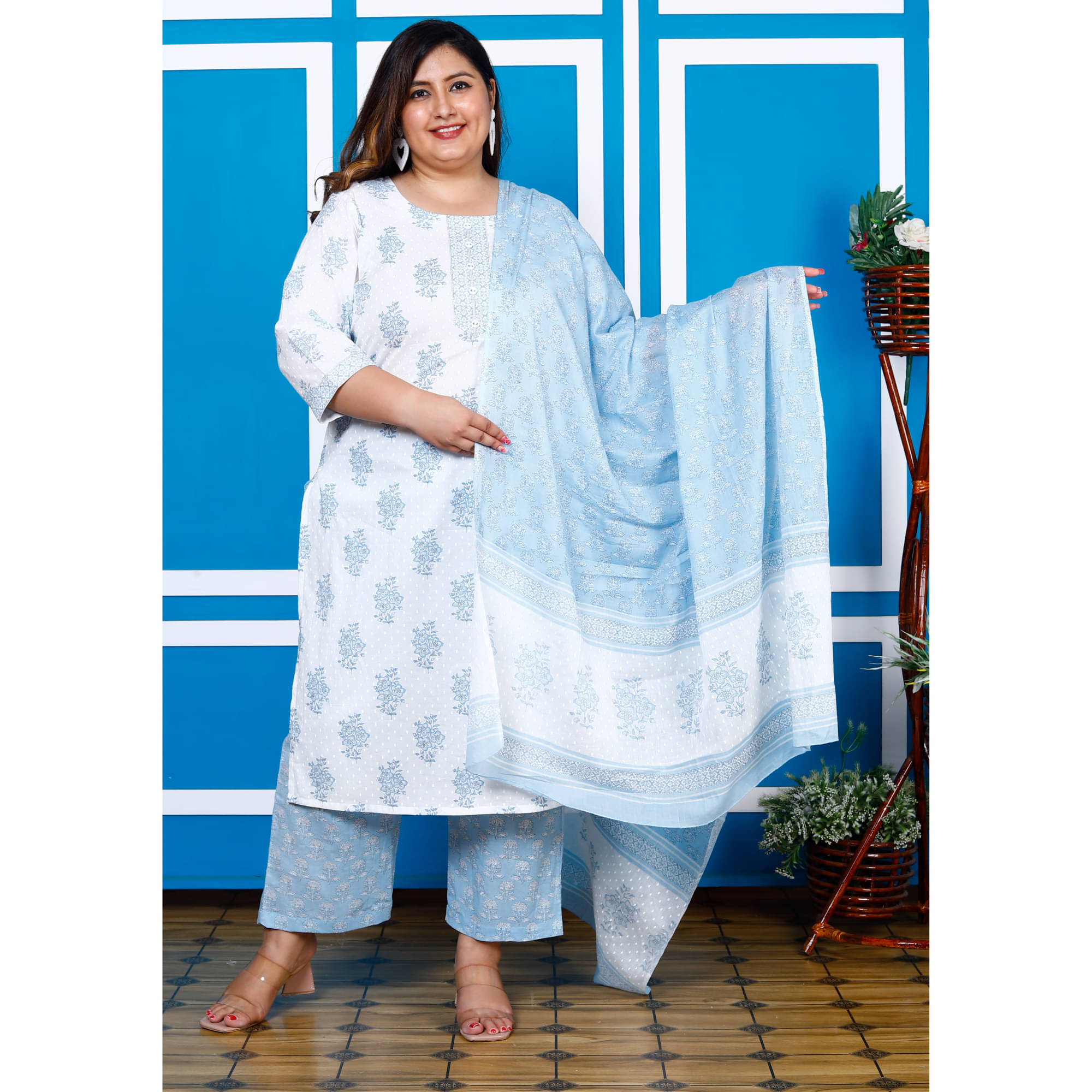 Swasti Cotton Printed Kurti With Palazzo Women's Stitched Salwar Suit - Blue ( Pack of 1 ) Swasti Cotton Printed Kurti With Palazzo Women's Stitched Salwar Suit - Blue ( Pack of 1 )