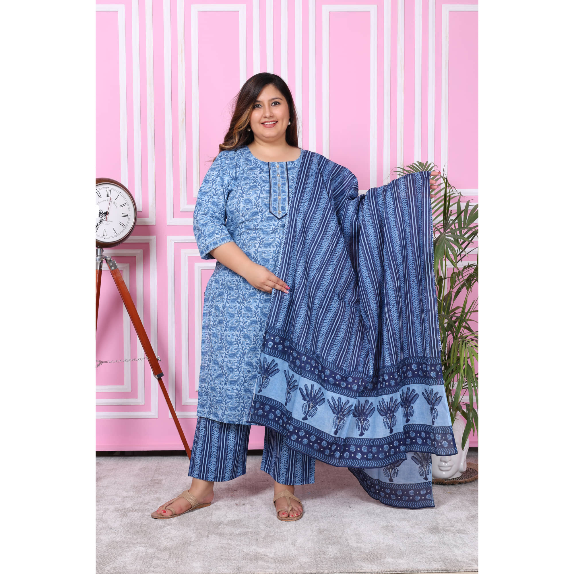 Swasti Cotton Printed Kurti With Palazzo Women's Stitched Salwar Suit - Blue ( Pack of 1 )