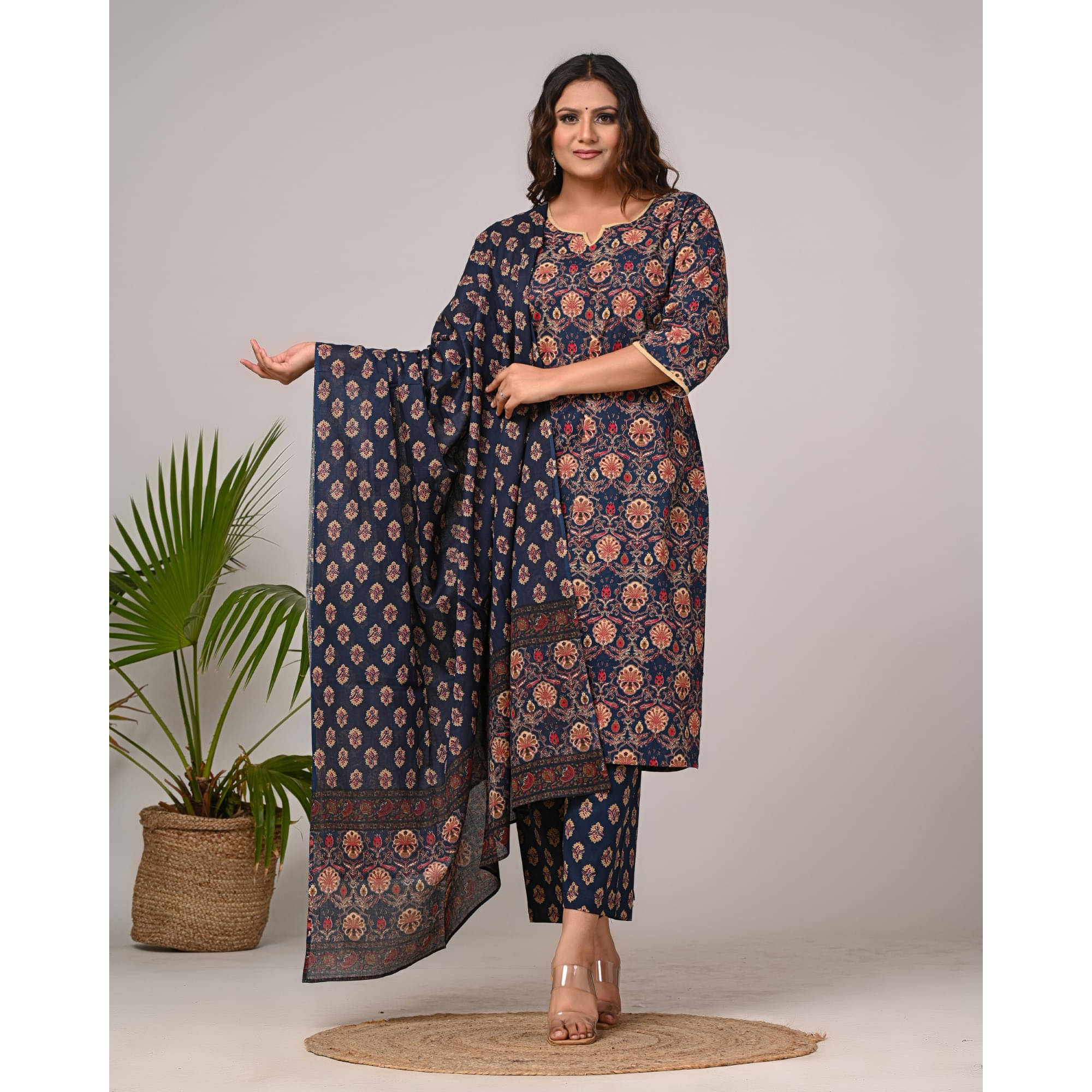     			Swasti Cotton Printed Kurti With Palazzo Women's Stitched Salwar Suit - Blue ( Pack of 1 )