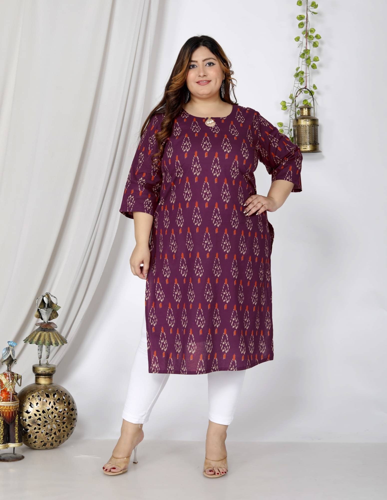     			Swasti Pack of 1 Cotton Printed Straight Women's Kurti - ( Purple )