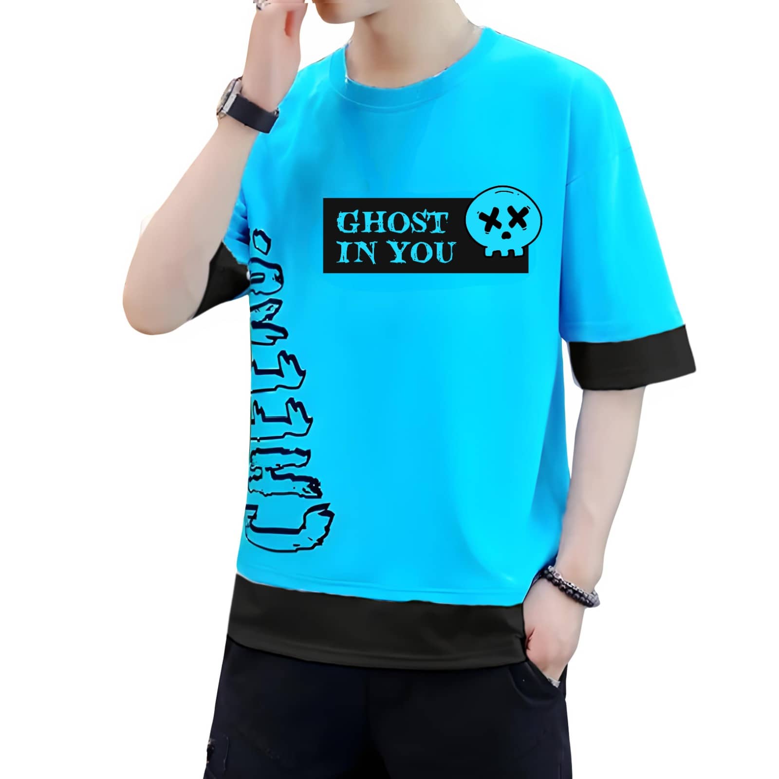 TICOSS Pack of 1 Boys Cotton Blend T-Shirt ( Sky Blue )