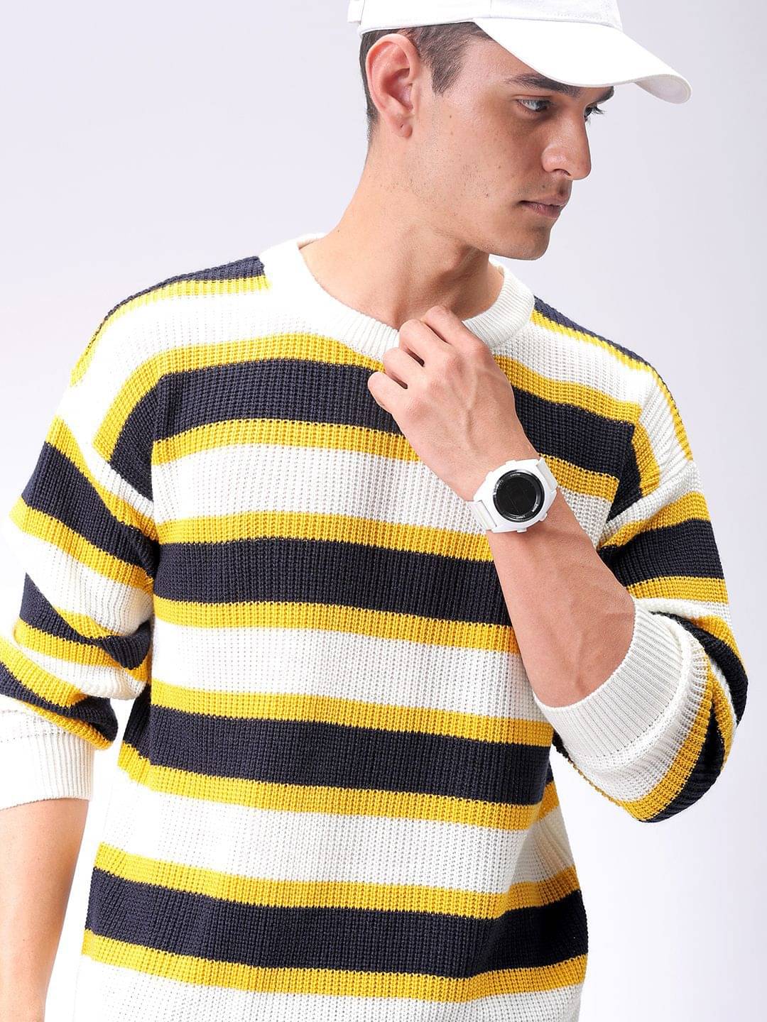 The Indian Garage Co Men Striped Round Neck Long Sleeves Pullover The Indian Garage Co Men Striped Round Neck Long Sleeves Pullover