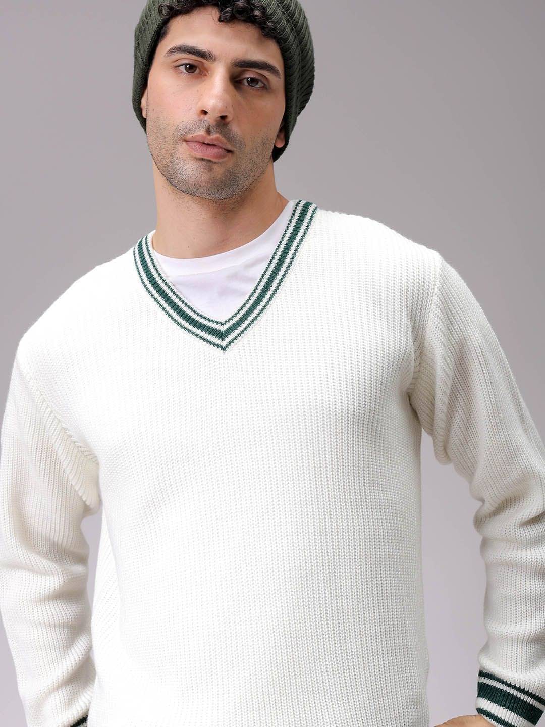     			The Indian Garage Co. Acrylic V-Neck Men's Full Sleeves Pullover Sweater - White ( Pack of 1 )