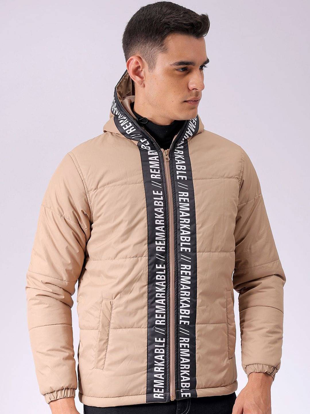 The Indian Garage Co Men Hooded Typography Printed Puffer Jacket The Indian Garage Co Men Hooded Typography Printed Puffer Jacket