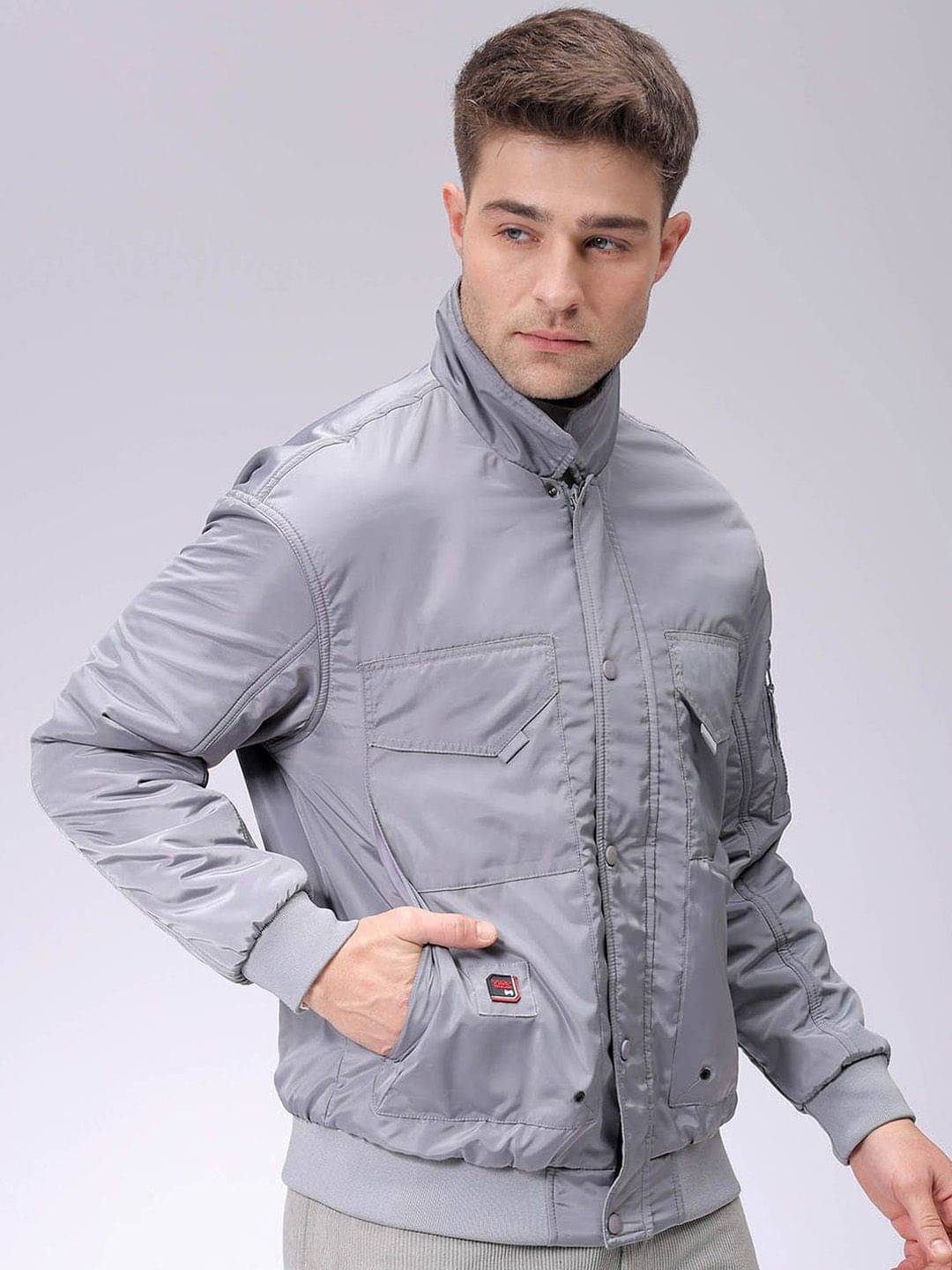 The Indian Garage Co Men Solid Padded Bomber Utility Jacket The Indian Garage Co Men Solid Padded Bomber Utility Jacket