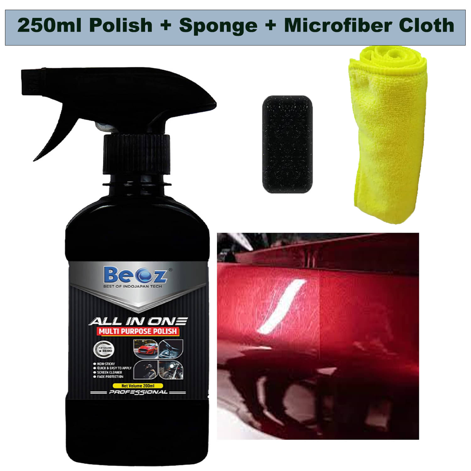     			BEOZ Bike Polish with microfiber and cleaning Sponge - 250 ml