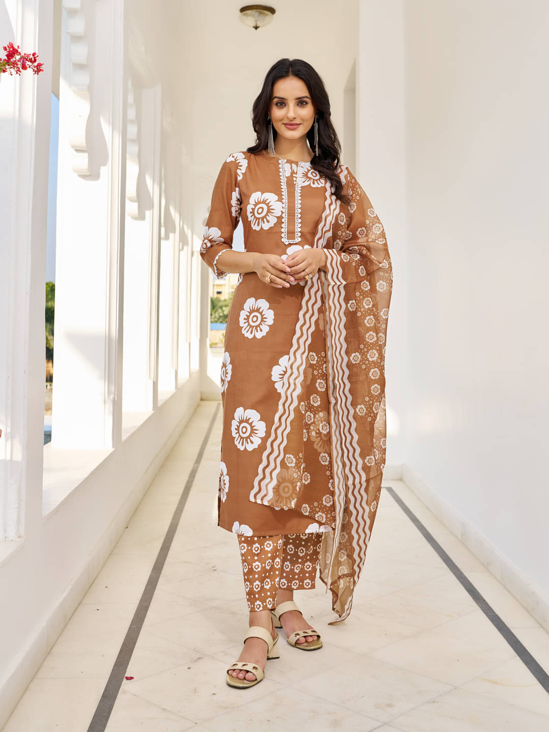     			VIBE VISION Cotton Blend Printed Kurti With Pants Women's Stitched Salwar Suit - Rust ( Pack of 1 )