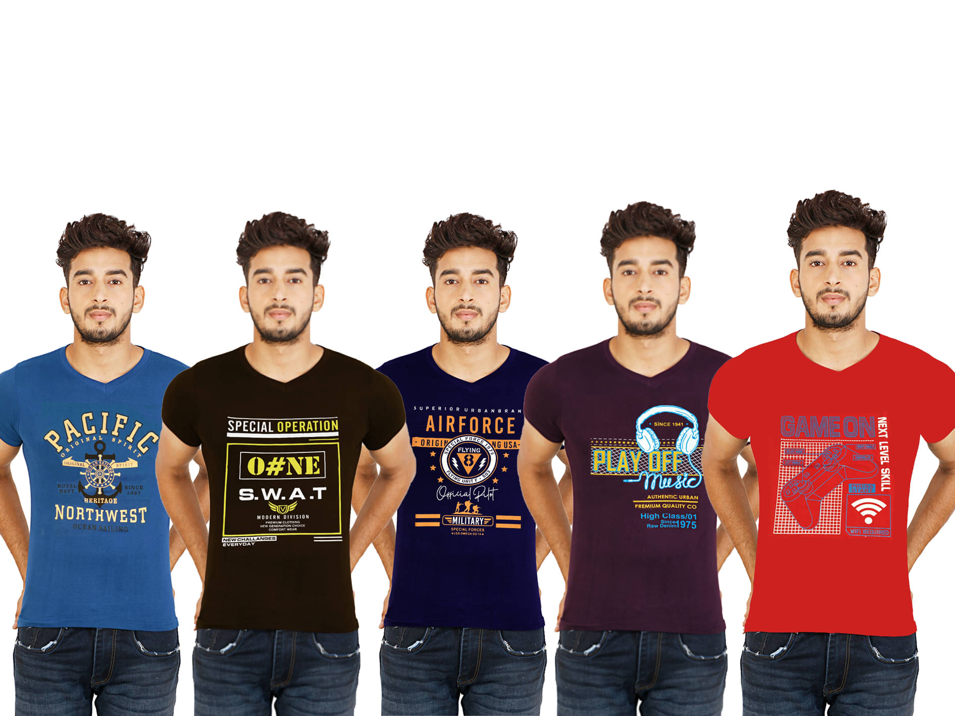 XMER Pack of 5 Cotton Regular Fit Men's T-Shirt ( Multicolor ) XMER Pack of 5 Cotton Regular Fit Men's T-Shirt ( Multicolor )