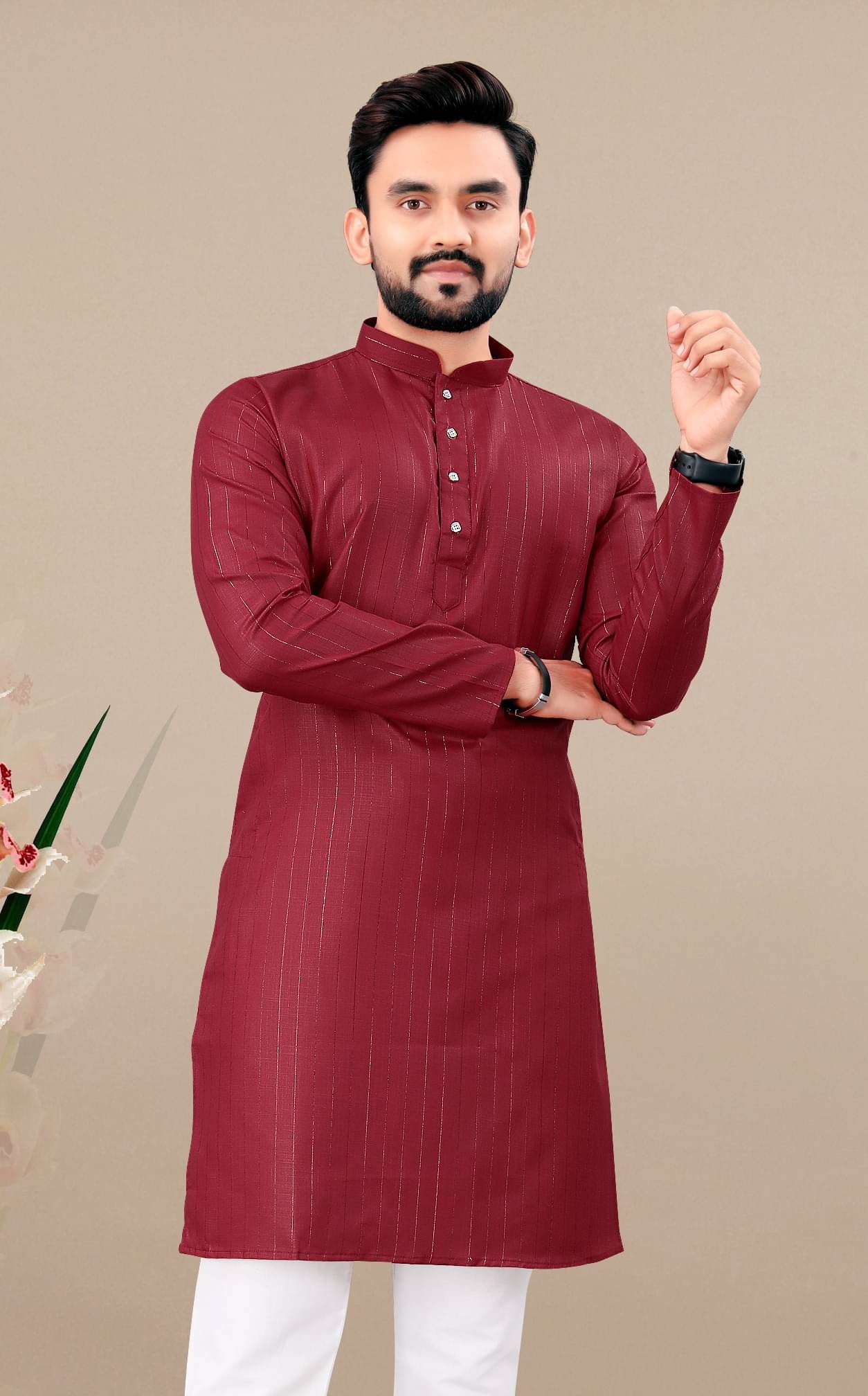     			YUG ART Maroon Cotton Blend Men's Regular Kurta ( Pack of 1 )