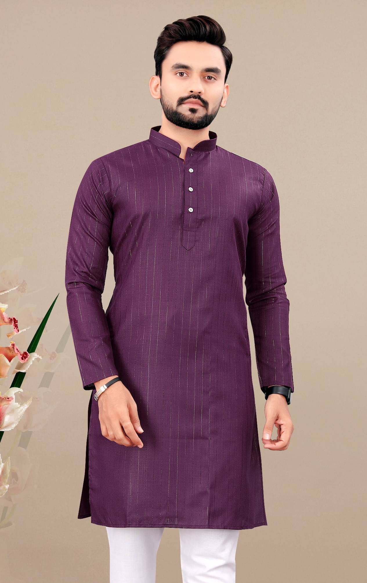     			YUG ART Purple Cotton Blend Men's Regular Kurta ( Pack of 1 )