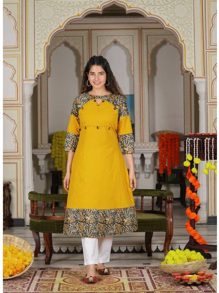 Yash Gallery Pack of 1 Cotton Blend Printed Flared Women's Kurti - ( Yellow ) - Kurtis, Tunics | Buy online on ZillyBuy