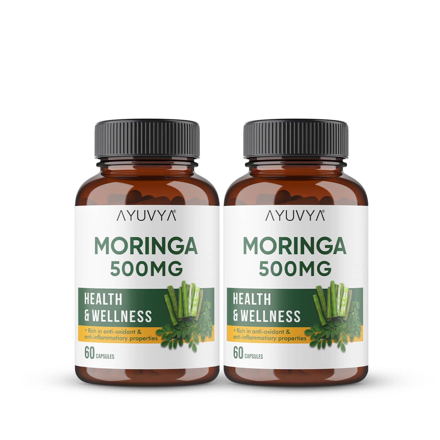 Ayuvya Moringa Capsules 500mg, Pure Moringa Oleifera Leaf Powder Extract and Superfood for Immunity, Skin and Hair (Pack of 2) Ayuvya Moringa Capsules 500mg, Pure Moringa Oleifera Leaf Powder Extract and Superfood for Immunity, Skin and Hair (Pack of 2)