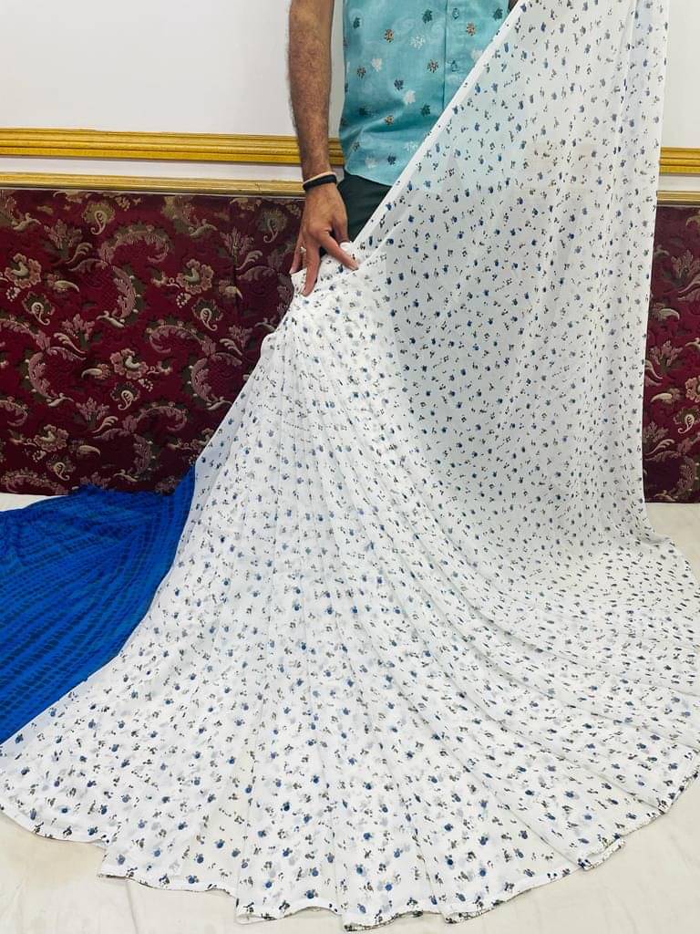 mahalaxmi fab Georgette Applique Saree With Unstitched Blouse Piece ( Blue ) mahalaxmi fab Georgette Applique Saree With Unstitched Blouse Piece ( Blue )