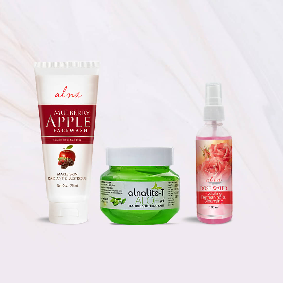     			Alna Mulberry Apple Face Wash 75ml with Alnalite-T Aloe Gel 100gm & Rose Water 100gm , Pack of 3