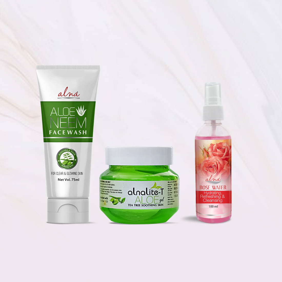     			Alna Aloe Neem Face Wash 75ml with Alnalite-T Aloe Gel 100gm & Rose Water 100ml , Pack of 3
