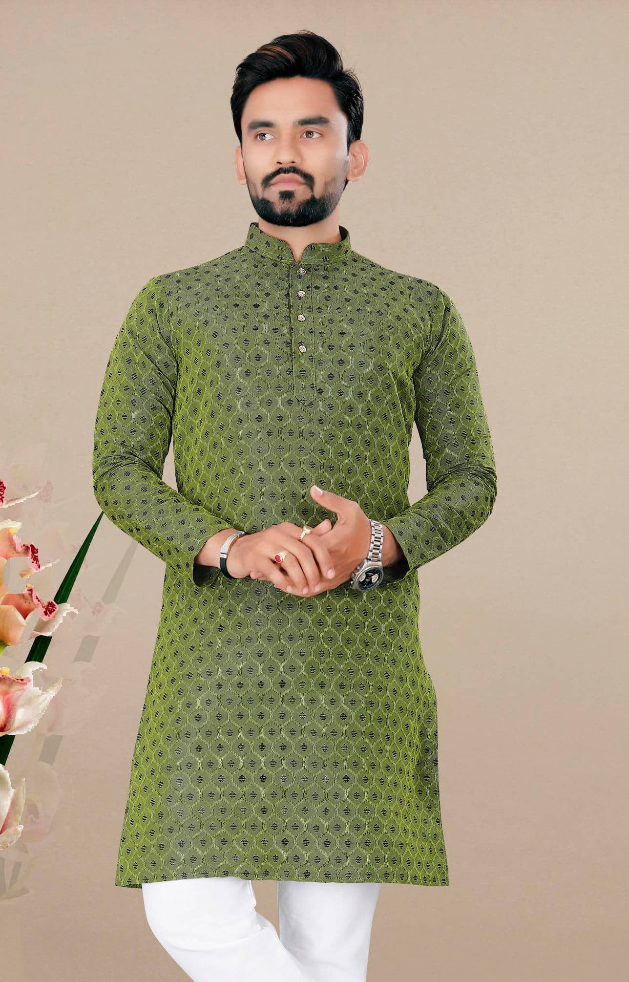 Balaji's Olive Green Silk Men's Regular Kurta ( Pack of 1 ) - Kurtas & Kurta Sets | Buy online on ZillyBuy