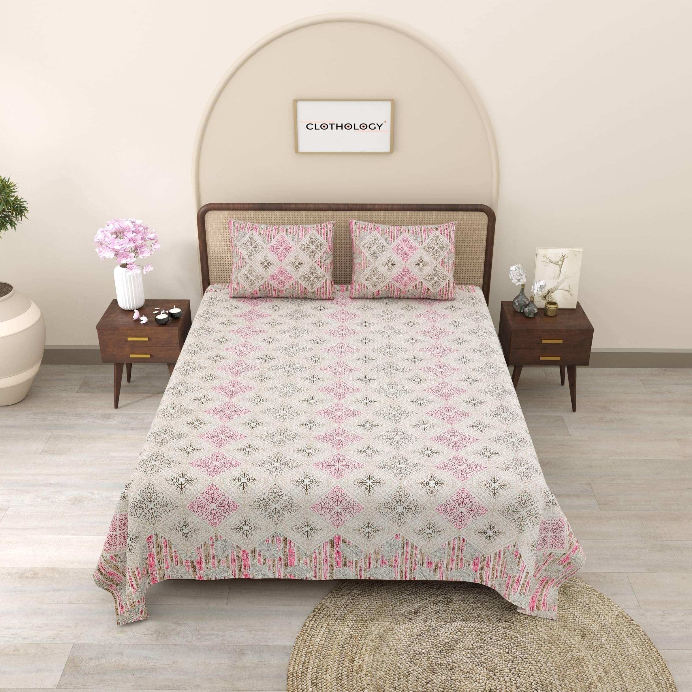 CLOTHORO Cotton 1 Double Bedsheet with 2 Pillow Covers ( Pink ) CLOTHORO Cotton 1 Double Bedsheet with 2 Pillow Covers ( Pink )