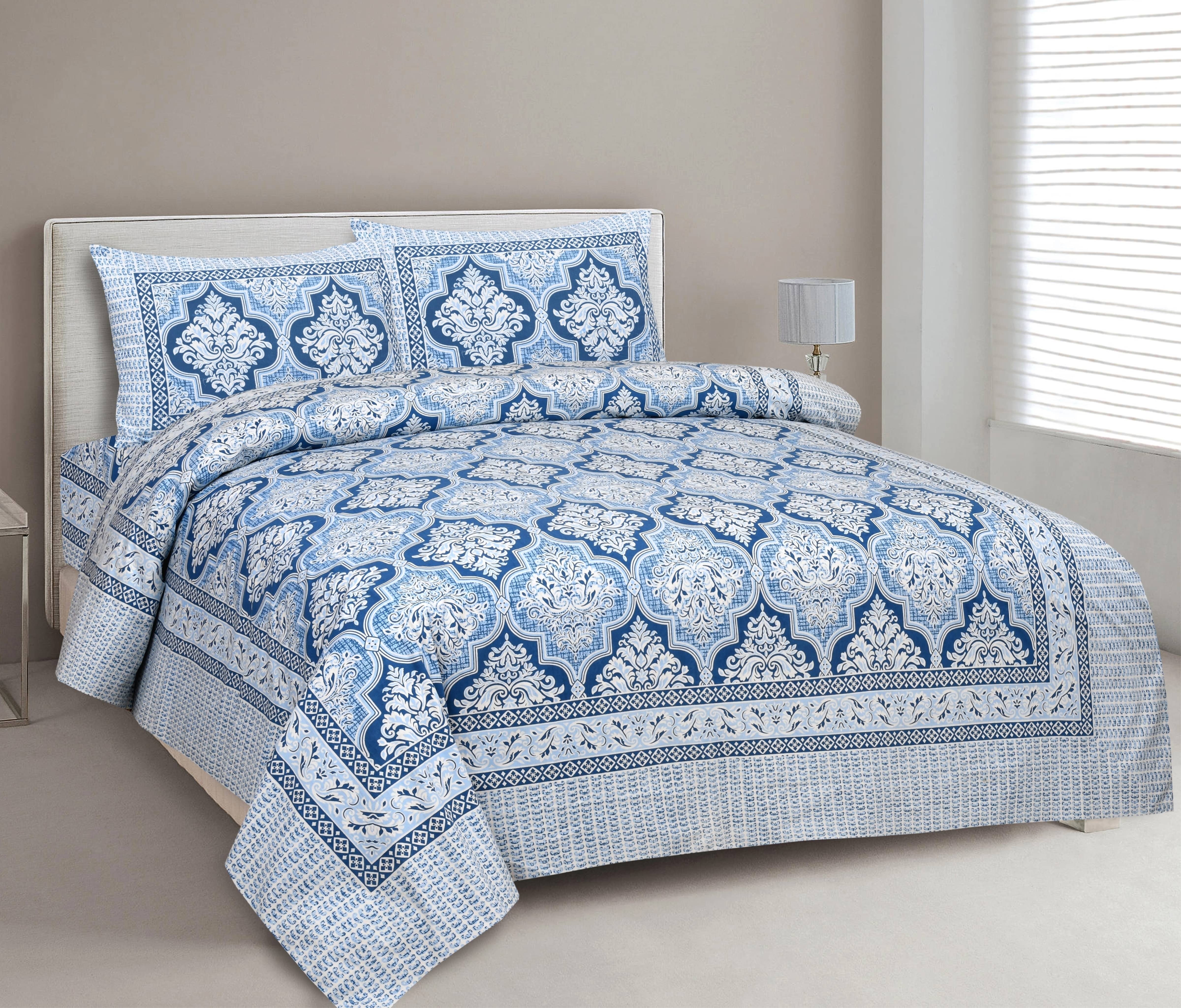     			CLOTHORO Cotton 1 Double King Bedsheet with 2 Pillow Covers ( Blue )