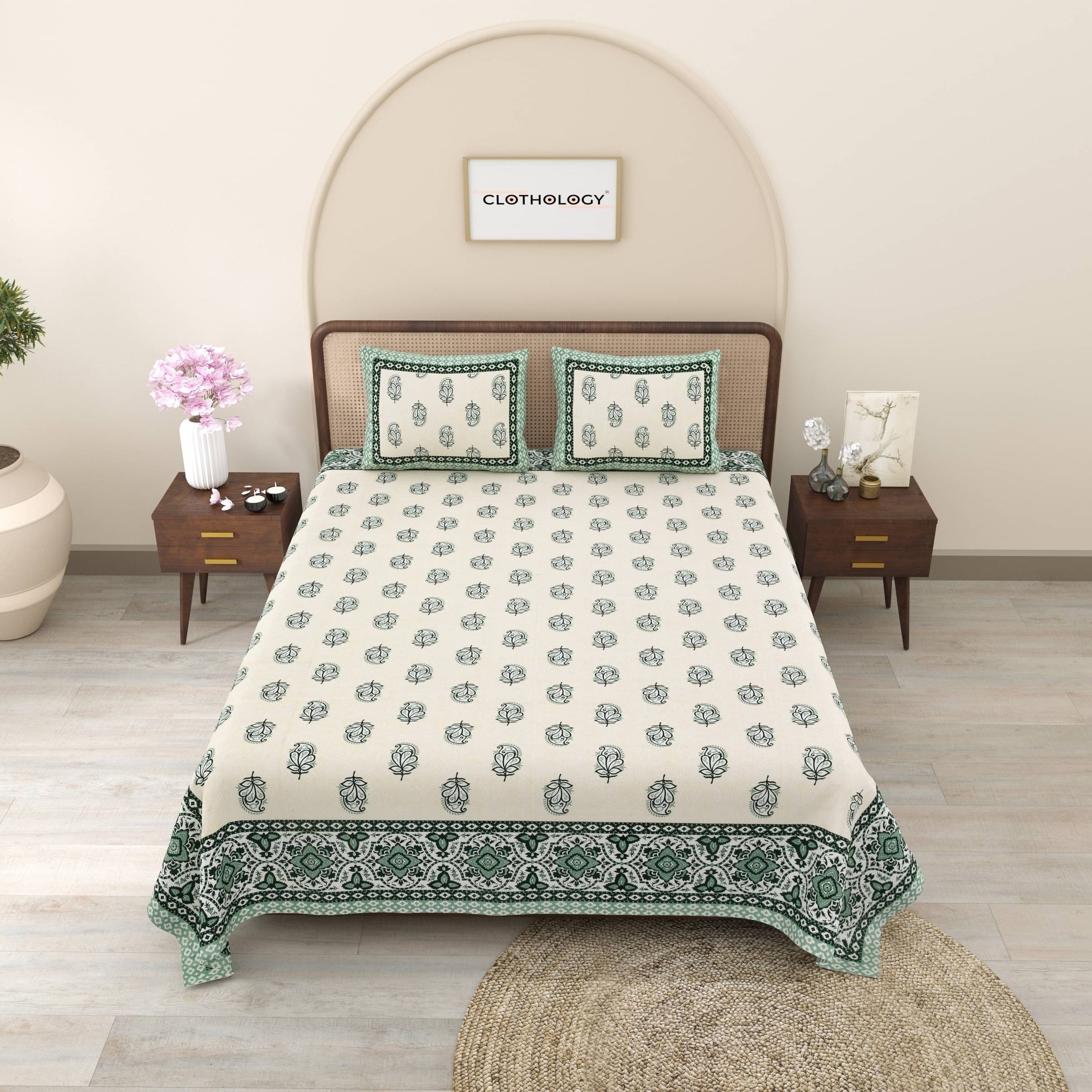 CLOTHORO Cotton 1 Double Bedsheet with 2 Pillow Covers ( Green ) CLOTHORO Cotton 1 Double Bedsheet with 2 Pillow Covers ( Green )