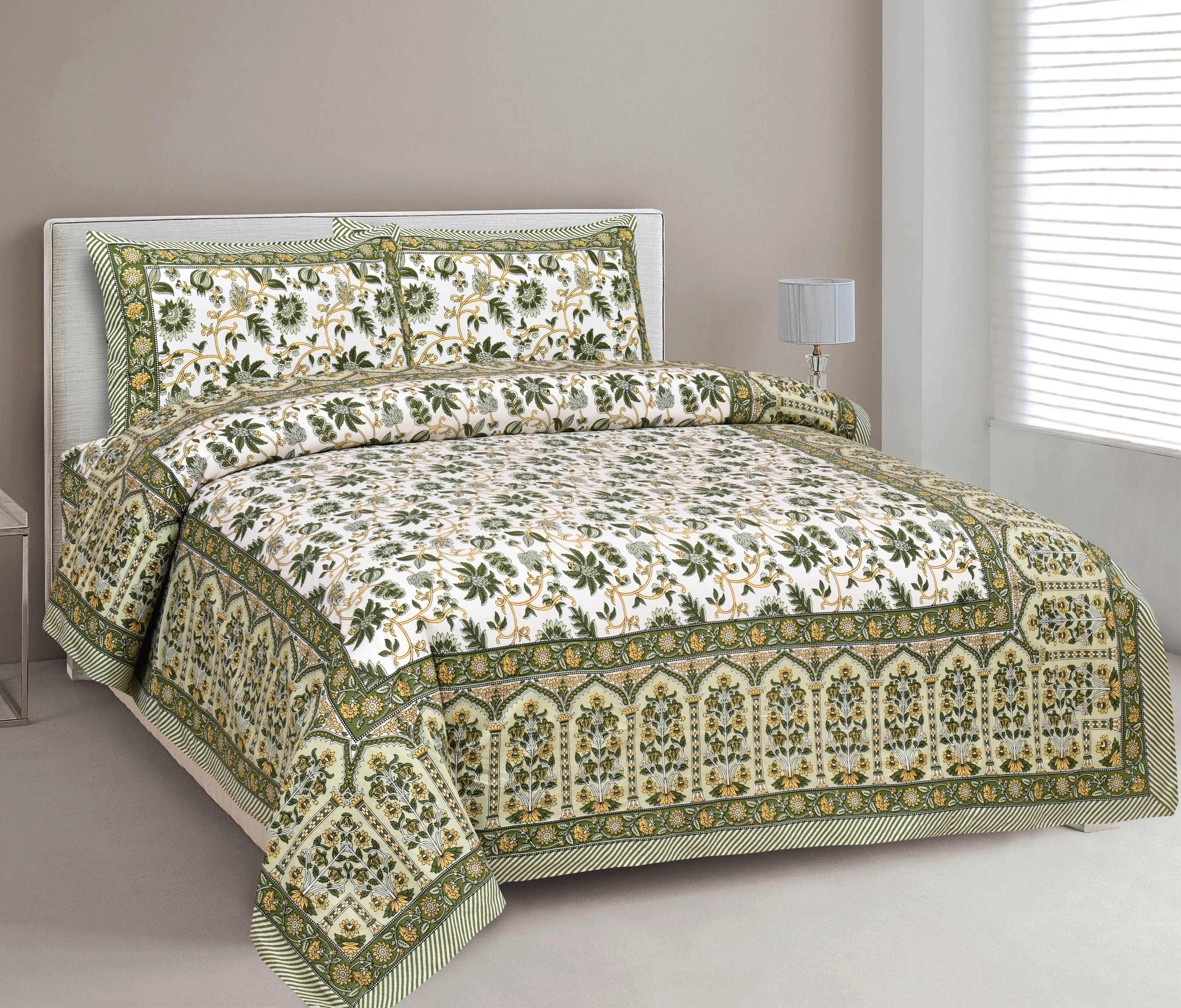     			CLOTHORO Cotton 1 Double Bedsheet with 2 Pillow Covers ( Green )