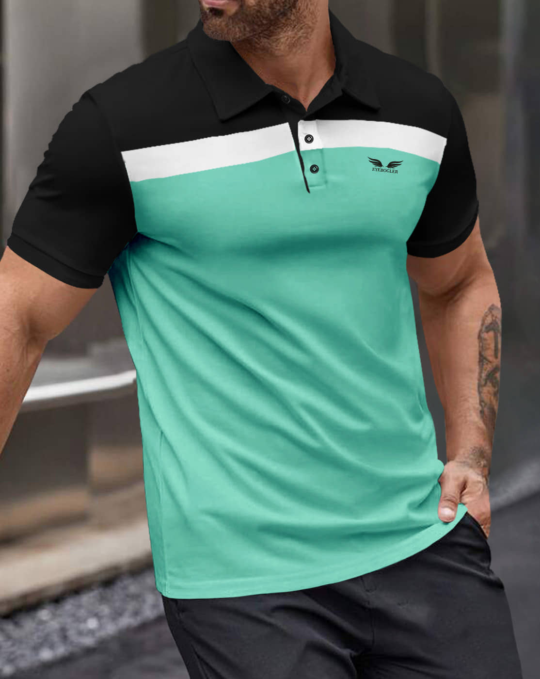 Eyebogler Pack of 1 Cotton Blend Regular Fit Colorblock Half Sleeves Men's Polo T Shirt ( White )