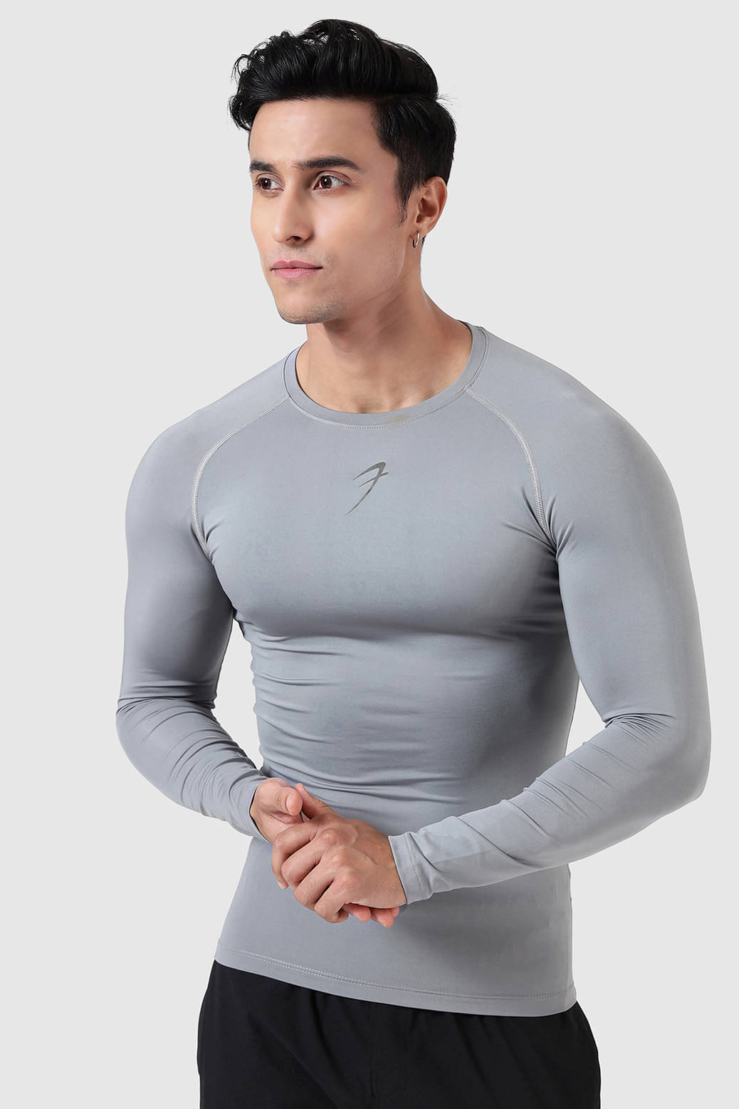 Fuaark Grey Polyester Slim Fit Men's Compression T-Shirt ( Pack of 1 )     			Fuaark Grey Polyester Slim Fit Men's Compression T-Shirt ( Pack of 1 )