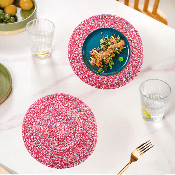 LADLI JEE Polyester Abstract Round Table Mats ( 30 cm x 30 cm ) Pack of 2 - Pink LADLI JEE Polyester Abstract Round Table Mats ( 30 cm x 30 cm ) Pack of 2 - Pink
