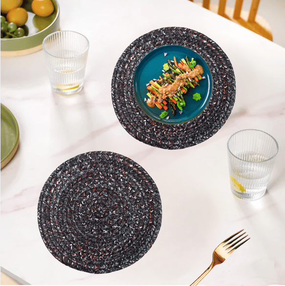 LADLI JEE Polyester Abstract Round Table Mats ( 30 cm x 30 cm ) Pack of 2 - Black LADLI JEE Polyester Abstract Round Table Mats ( 30 cm x 30 cm ) Pack of 2 - Black