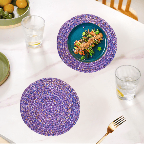 LADLI JEE Polyester Abstract Round Table Mats ( 30 cm x 30 cm ) Pack of 2 - Purple LADLI JEE Polyester Abstract Round Table Mats ( 30 cm x 30 cm ) Pack of 2 - Purple