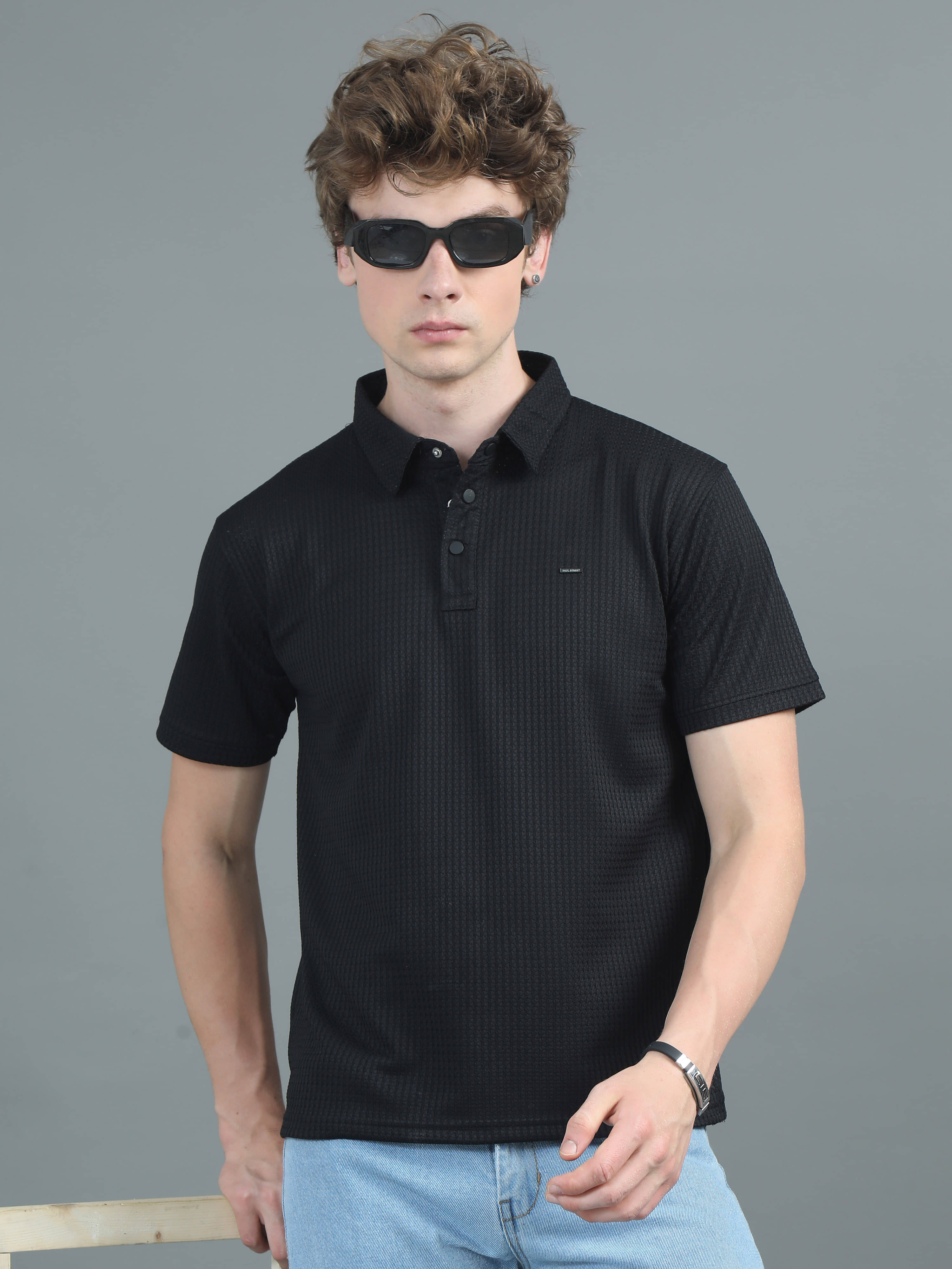 Paul Street Pack of 1 Polyester Slim Fit Self Design Half Sleeves Men's Polo T Shirt ( Black ) Paul Street Pack of 1 Polyester Slim Fit Self Design Half Sleeves Men's Polo T Shirt ( Black )