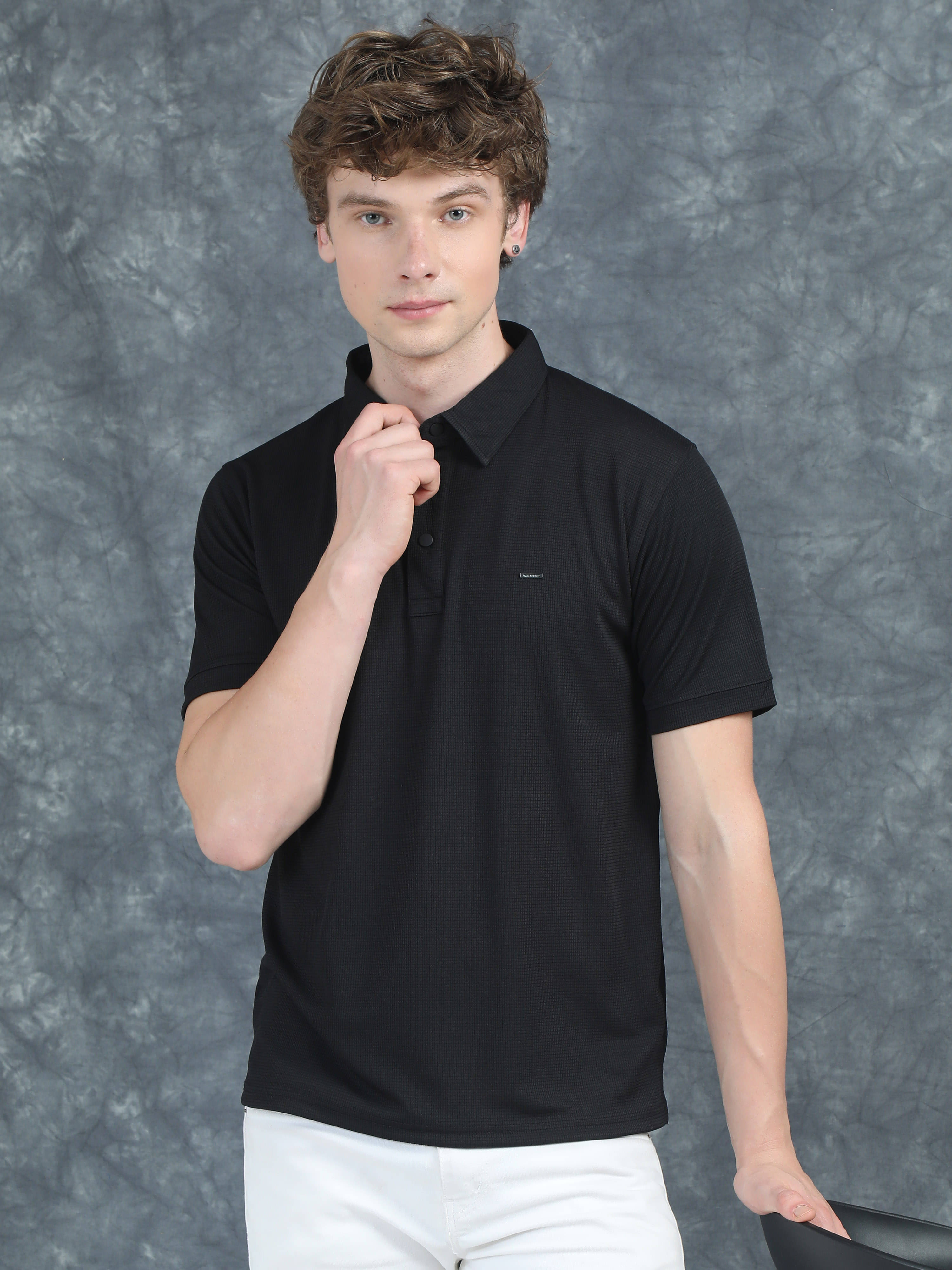 Paul Street Pack of 1 Polyester Slim Fit Self Design Half Sleeves Men's Polo T Shirt ( Black ) Paul Street Pack of 1 Polyester Slim Fit Self Design Half Sleeves Men's Polo T Shirt ( Black )