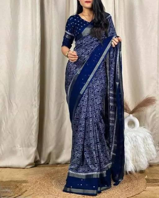 Sanwariya Silk Silk Blend Printed Saree With Unstitched Blouse Piece ( Navy Blue ) Sanwariya Silk Silk Blend Printed Saree With Unstitched Blouse Piece ( Navy Blue )
