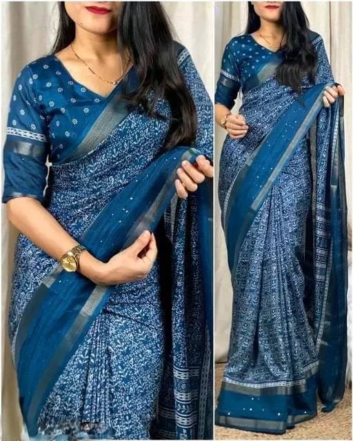 Sitanjali Silk Blend Printed Saree With Unstitched Blouse Piece ( Rama ) Sitanjali Silk Blend Printed Saree With Unstitched Blouse Piece ( Rama )