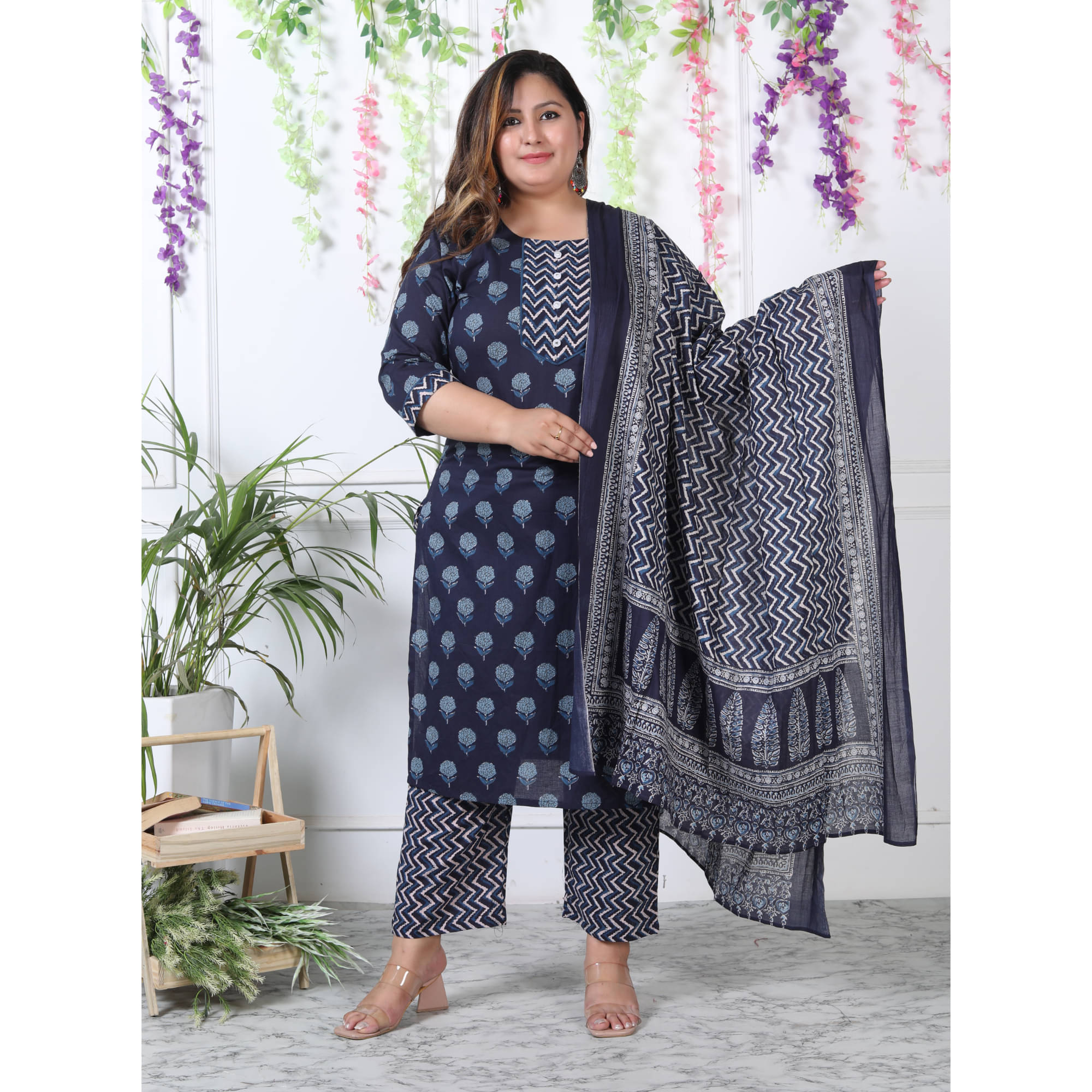 Swasti Cotton Printed Kurti With Palazzo Women's Stitched Salwar Suit - Blue ( Pack of 1 ) Swasti Cotton Printed Kurti With Palazzo Women's Stitched Salwar Suit - Blue ( Pack of 1 )