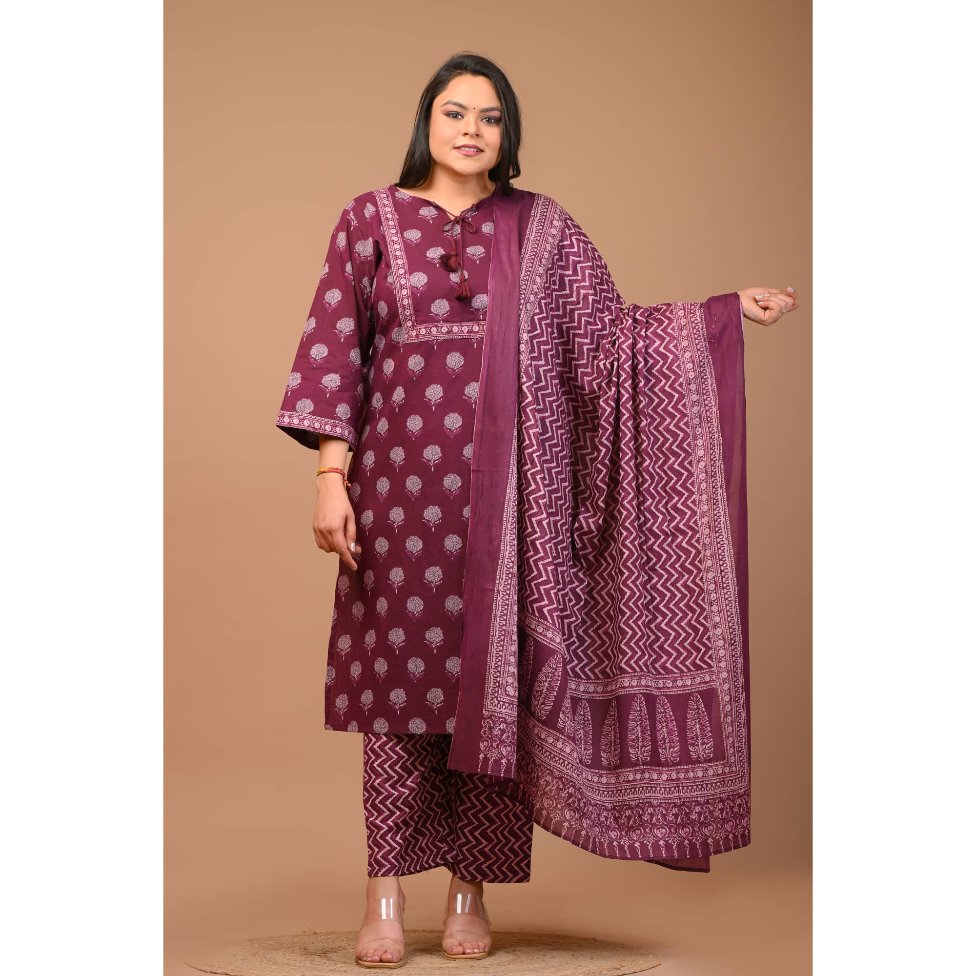 Swasti Cotton Printed Kurti With Palazzo Women's Stitched Salwar Suit - Maroon ( Pack of 1 )