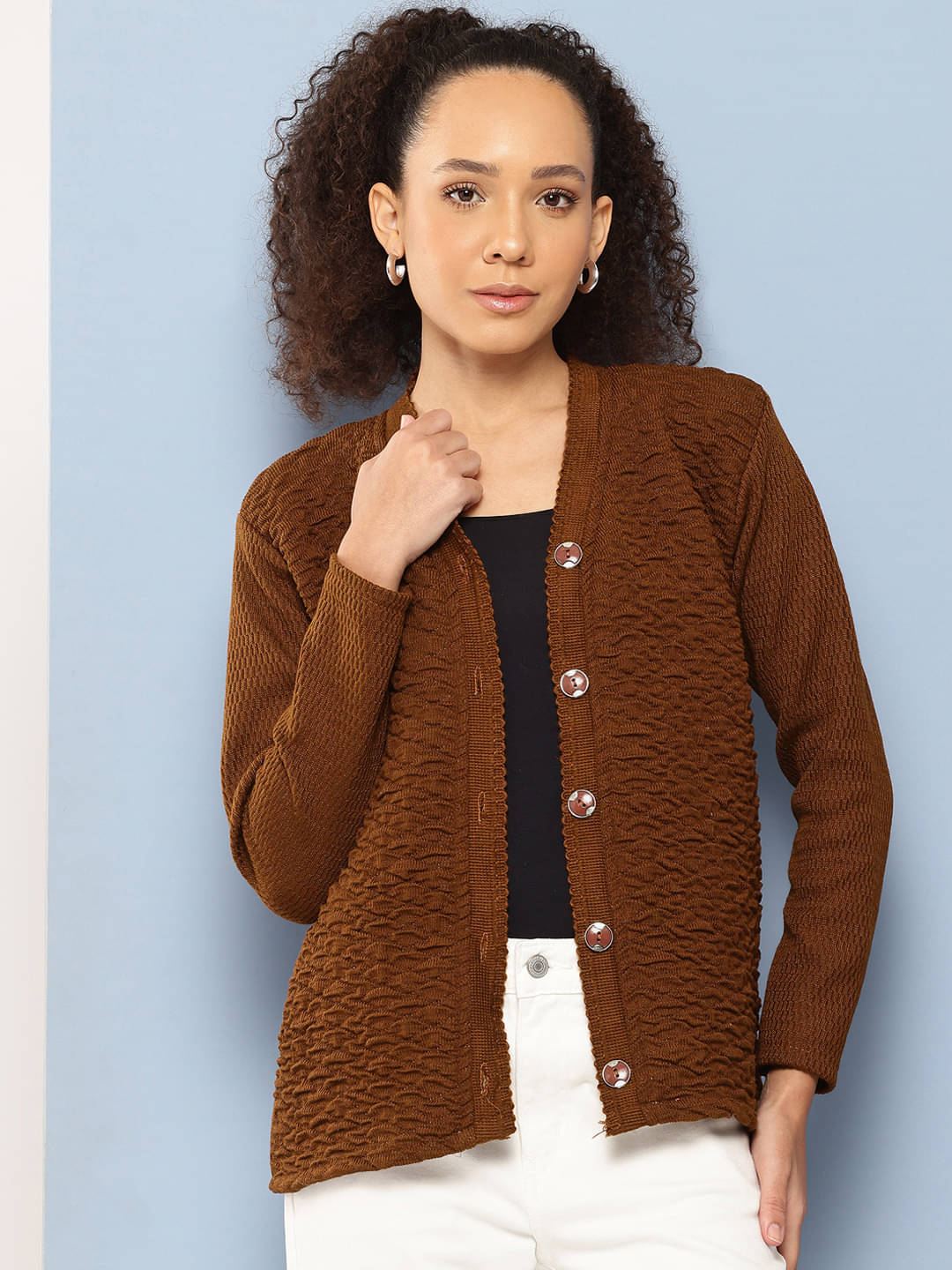 Aarika Woollen V Neck Women's Buttoned Cardigans - Tan ( Single ) Aarika Woollen V Neck Women's Buttoned Cardigans - Tan ( Single )