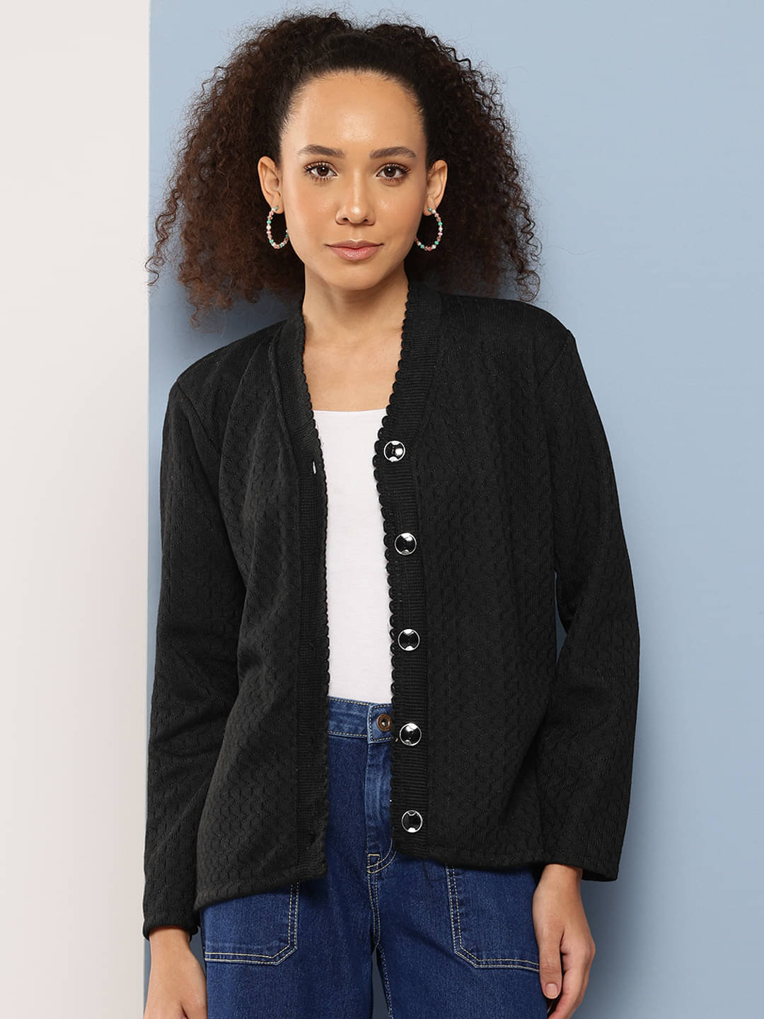     			Aarika Woollen V Neck Women's Buttoned Cardigans - Black ( Single )