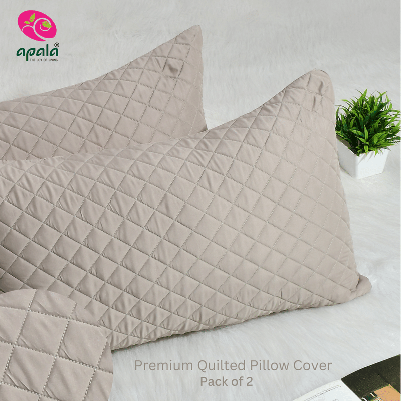     			Apala - Pack of 2 Microfiber Solid Quilted Standard Size Pillow Cover ( 68.58 cm(27) x 43.18 cm(17) ) - Cream