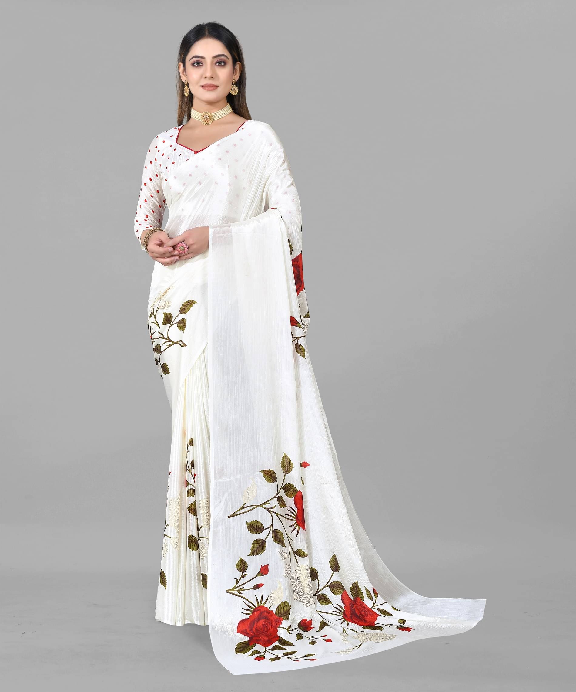 BLEESBURY Chiffon Printed Saree With Unstitched Blouse Piece ( White ) BLEESBURY Chiffon Printed Saree With Unstitched Blouse Piece ( White )
