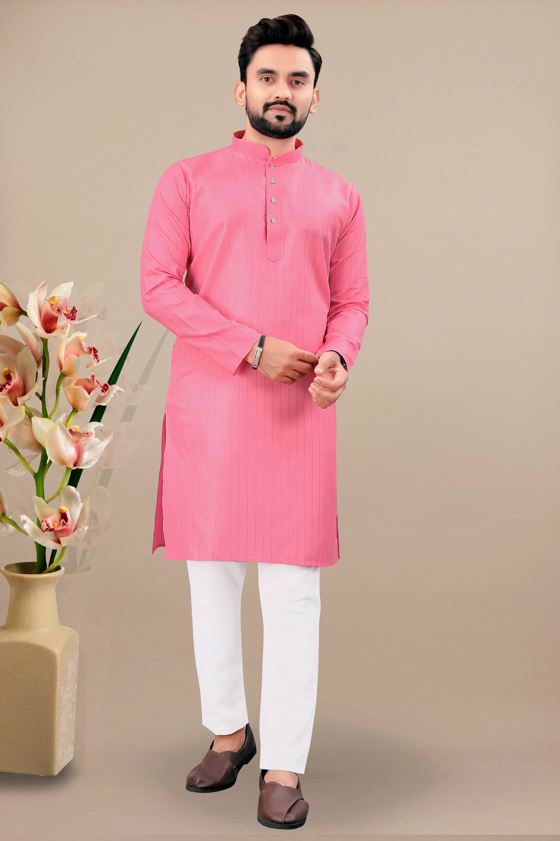 Balaji's Light Pink Cotton Relaxed Fit Men's Kurta Pyjama Set ( Pack of 1 ) - Kurtas & Kurta Sets | Buy online on ZillyBuy